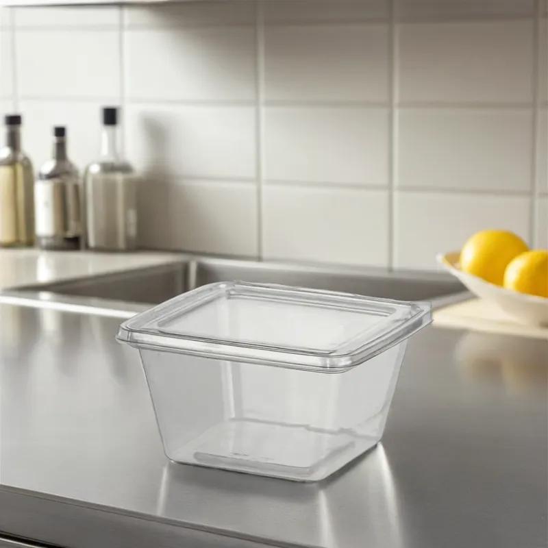 Fresh N' Sealed® Deli Container Hinged With Flat Lid 12 OZ PET Clear Square 256/Case