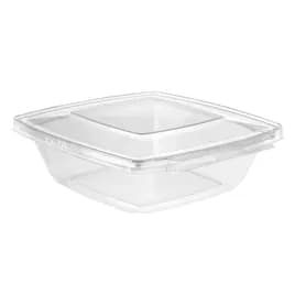 Safe-T-Fresh® Deli Container Hinged With Flat Lid 32 OZ RPET Clear Square 168/Case