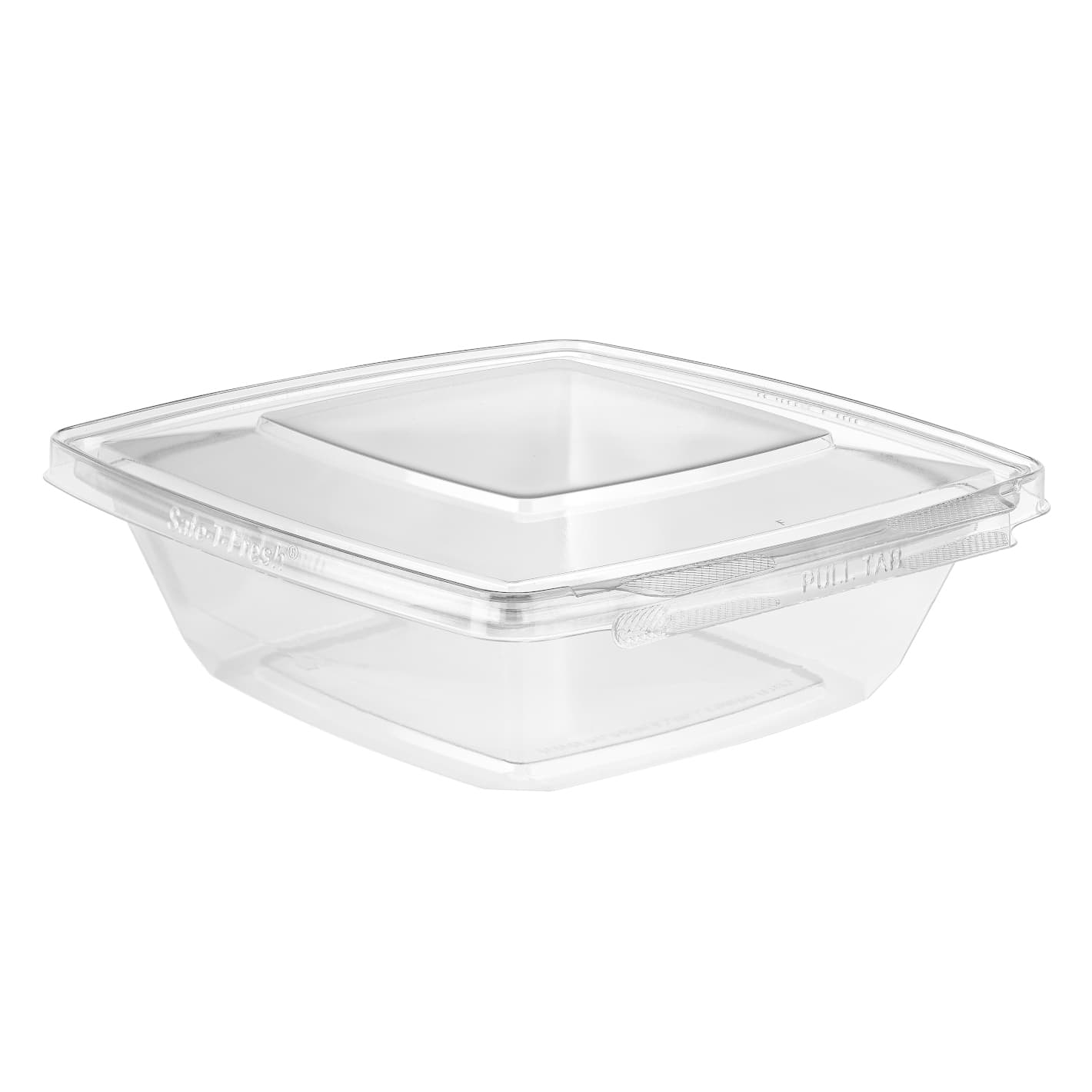 Safe-T-Fresh® Deli Container Hinged With Flat Lid 32 OZ RPET Clear Square 168/Case