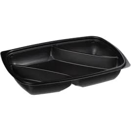 Take-Out Container Base 11X8X1.63 IN 3 Compartment PP Black Rectangle 150/Case