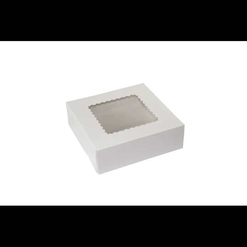 Bakery Box 8X8X2.5 IN Paperboard White 4 Corner 1-Piece Automatic With Window 250/Bundle