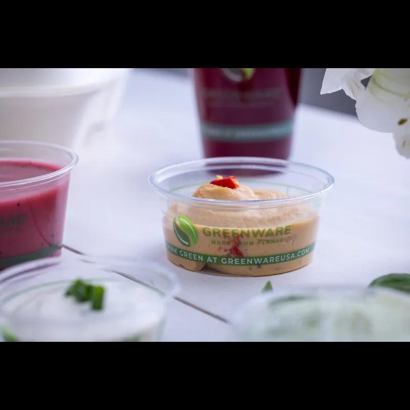 Greenware® Souffle & Portion Cup 3.3 OZ PLA Clear Stock Print Round 2000/Case