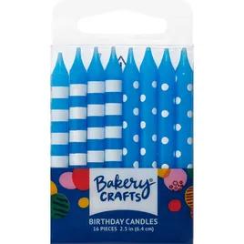 Birthday Candle 2.5 IN Wax Blue Stripes & Dots 12/Pack