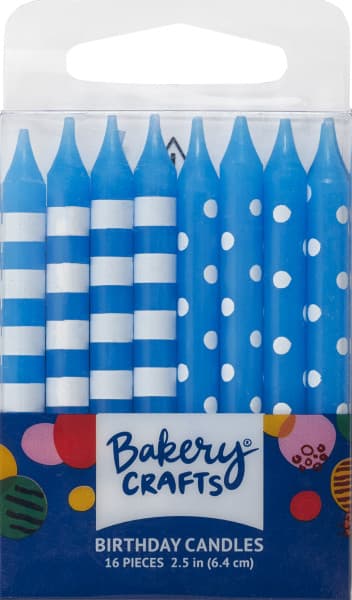 Birthday Candle 2.5 IN Wax Blue Stripes & Dots 12/Pack