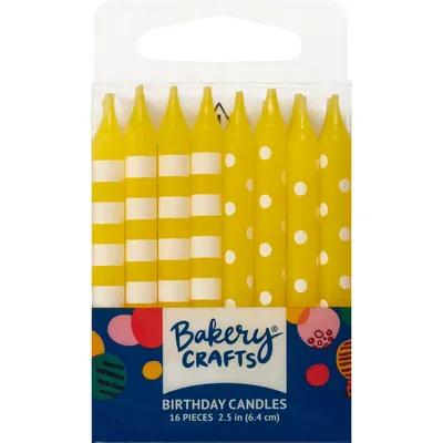 Birthday Candle 2.5 IN Wax Yellow Stripes & Dots 12/Pack
