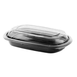 Cold Take-Out Container Base & Lid Combo With Dome Lid 16 OZ PP Black Clear Rectangle Anti-Fog 126/Case