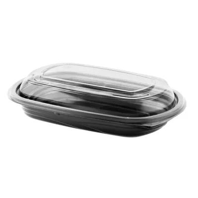Cold Take-Out Container Base & Lid Combo With Dome Lid 16 OZ PP Black Clear Rectangle Anti-Fog 126/Case