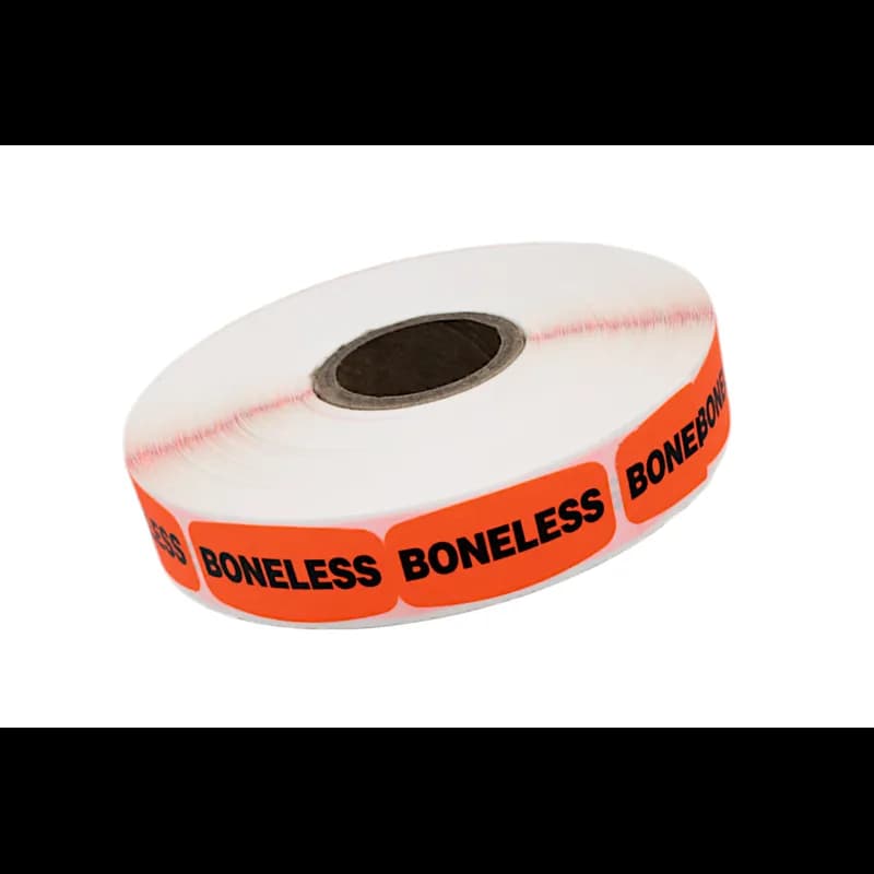 Boneless Label Black Fluorescent Red Short Oval Dayglo 1000 Count/Roll 50 Rolls/Case 50000 Count/Case