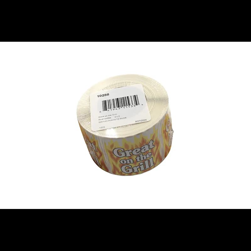 Great On The Grill Meat Grilling Label 2X2 IN Red Yellow Black Square 500 Count/Roll 25 Rolls/Case 12500 Count/Case