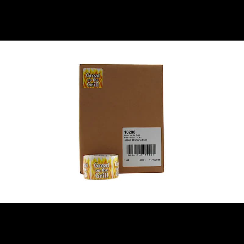 Great On The Grill Meat Grilling Label 2X2 IN Red Yellow Black Square 500 Count/Roll 25 Rolls/Case 12500 Count/Case
