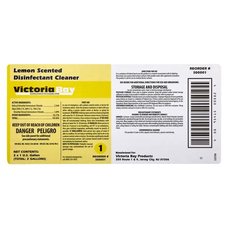 Victoria Bay Lemon Scented Disinfectant Cleaner CMS #1 1 GAL 2/Case