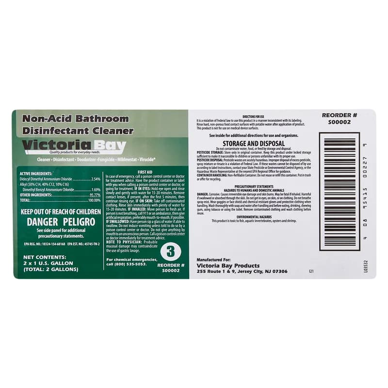 Victoria Bay Non-Acid Bathroom Disinfectant Cleaner CMS #3 1 GAL 2/Case