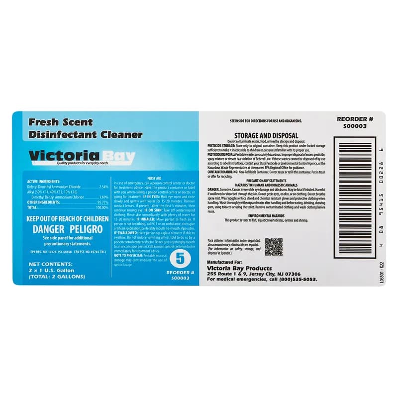 Victoria Bay Fresh Scent Disinfectant Cleaner CMS #5 1 GAL 2/Case