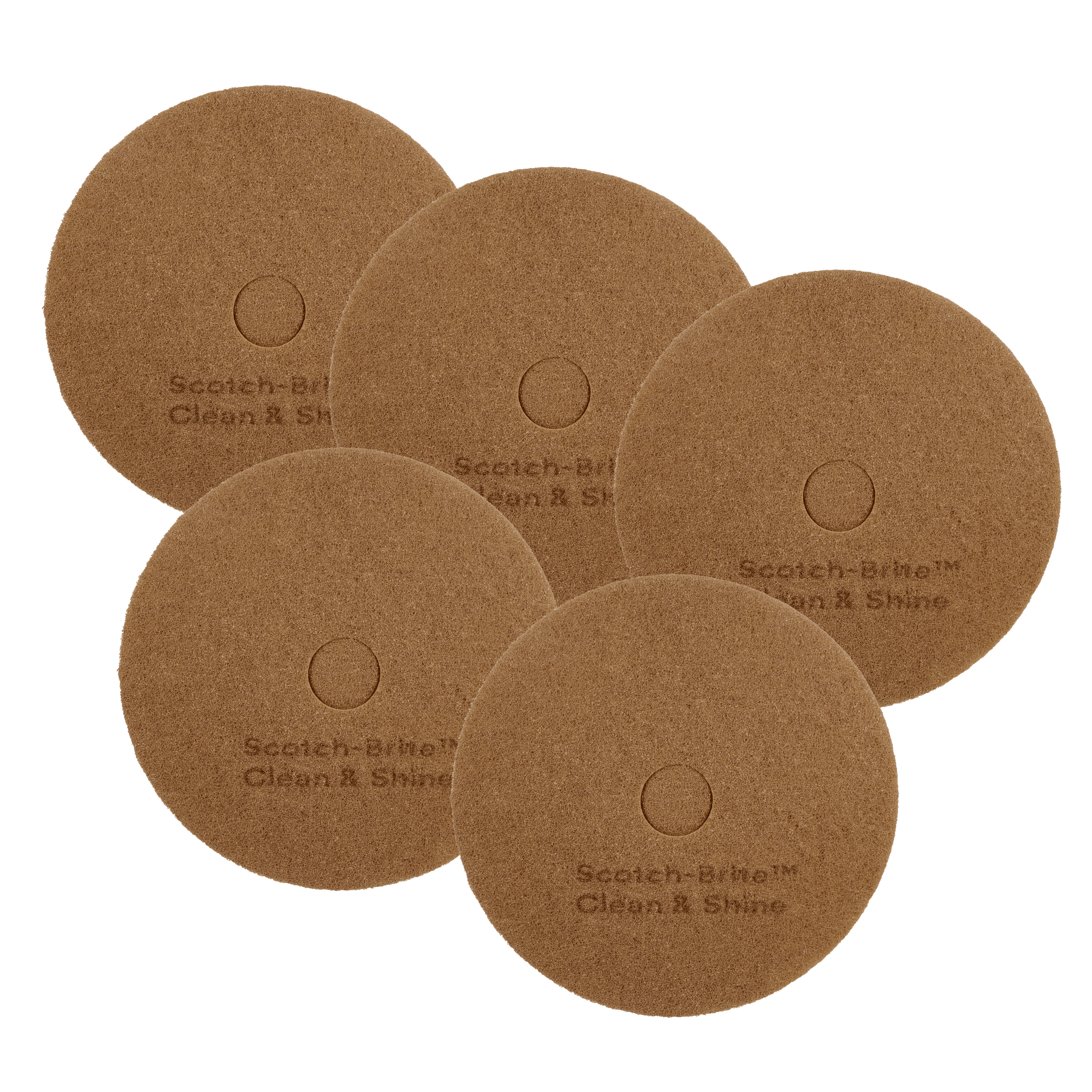 Scotch-Brite™ Clean & Shine Cleaning Pad 20X1 IN Brown Non-Woven Polyester Fiber 150-400 RPM Center Hole 5/Case