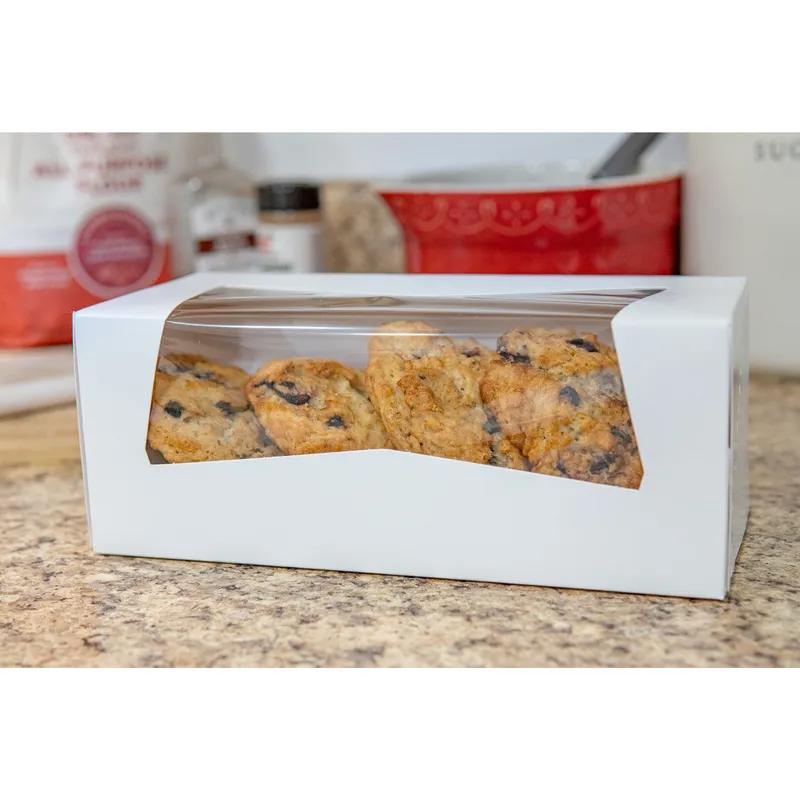 Bakery Box 9X4X3.5 IN SBS Paperboard White Rectangle 6 Corner Beers With Window 200/Case