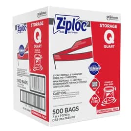Ziploc® Storage Bag 1 QT Plastic 1.75MIL Clear With Double Zip Seal Closure Label Strip 500/Case