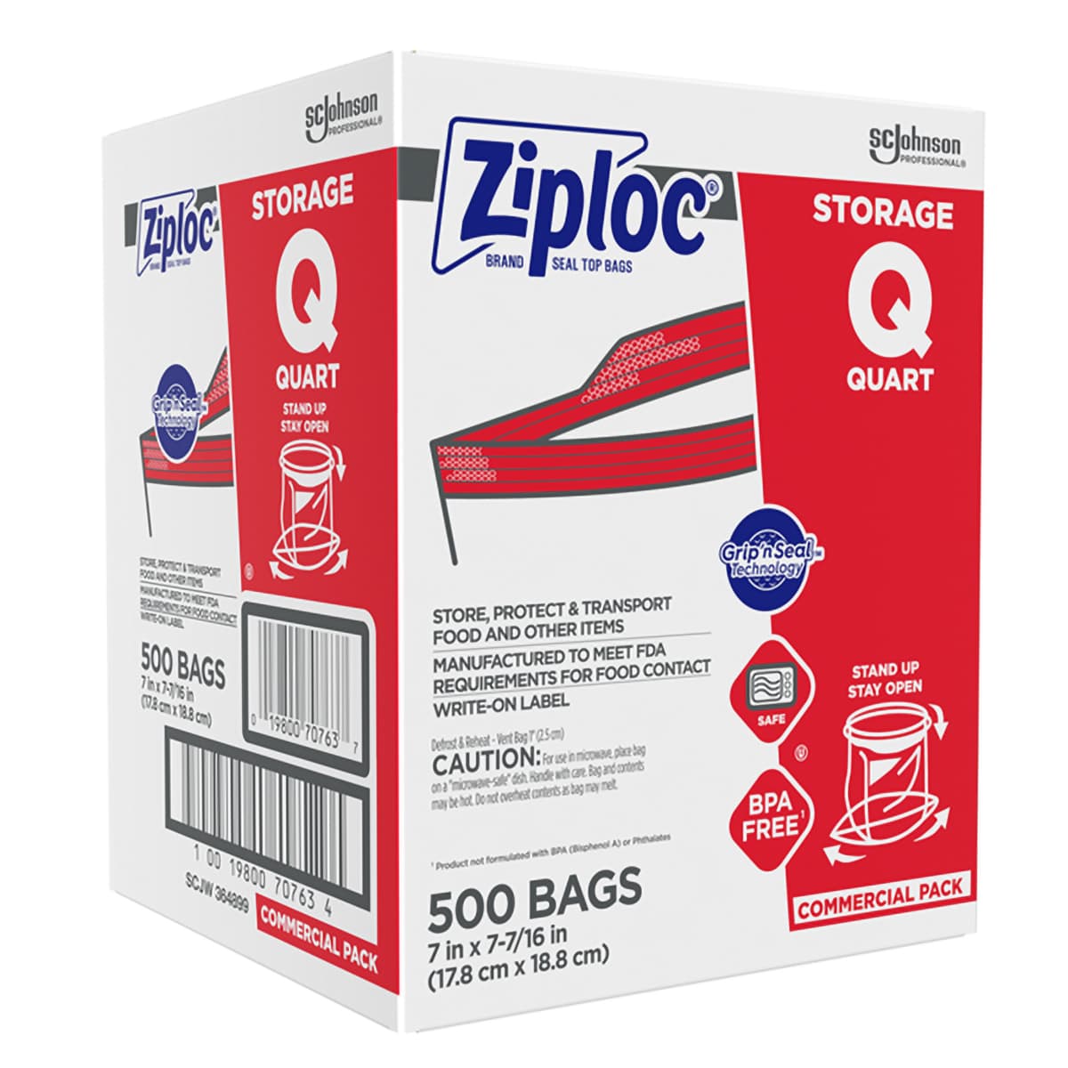Ziploc® Storage Bag 1 QT Plastic 1.75MIL Clear With Double Zip Seal Closure Label Strip 500/Case