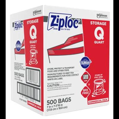 Ziploc® Storage Bag 1 QT Plastic 1.75MIL Clear With Double Zip Seal Closure Label Strip 500/Case