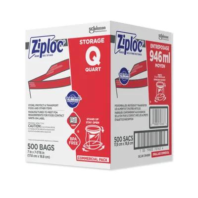 Ziploc® Storage Bag 1 QT Plastic 1.75MIL Clear With Double Zip Seal Closure Label Strip 500/Case