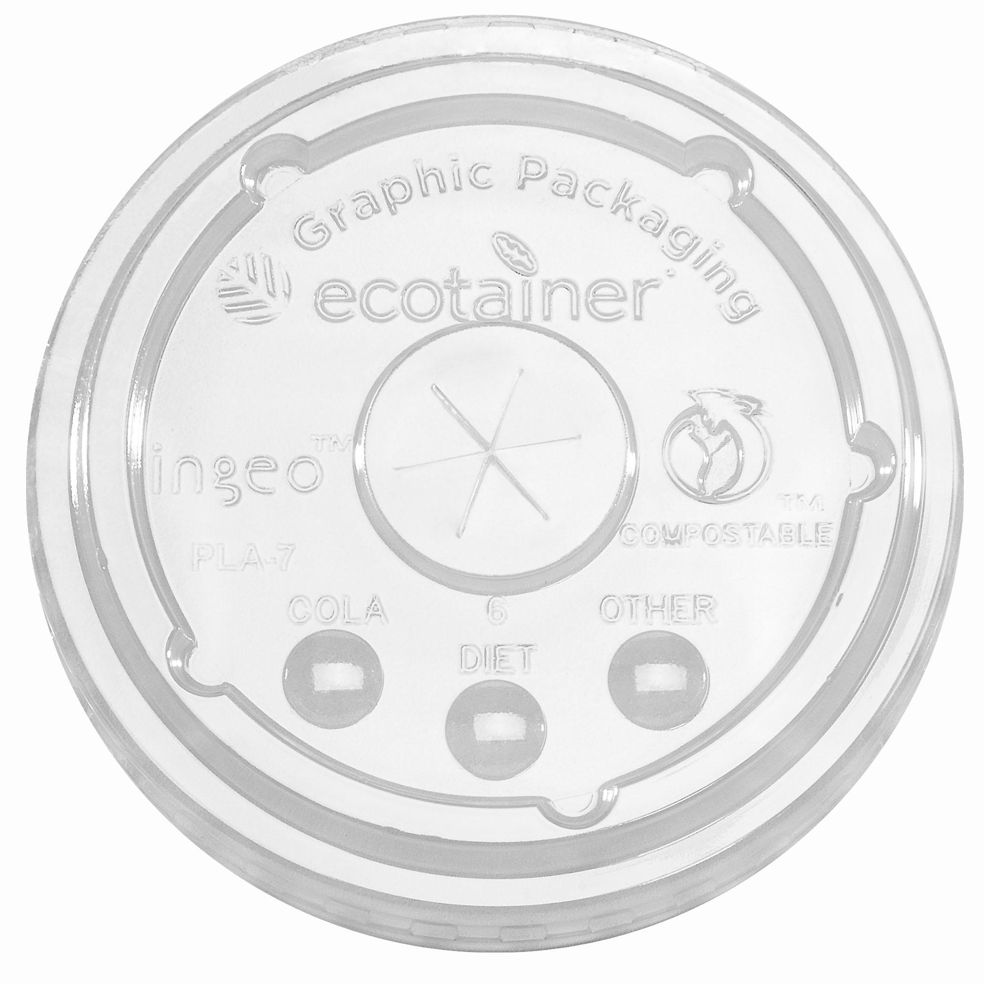 Lid Flat PLA Clear For 12-24 OZ Cold Cup With Hole Identification 2000/Case