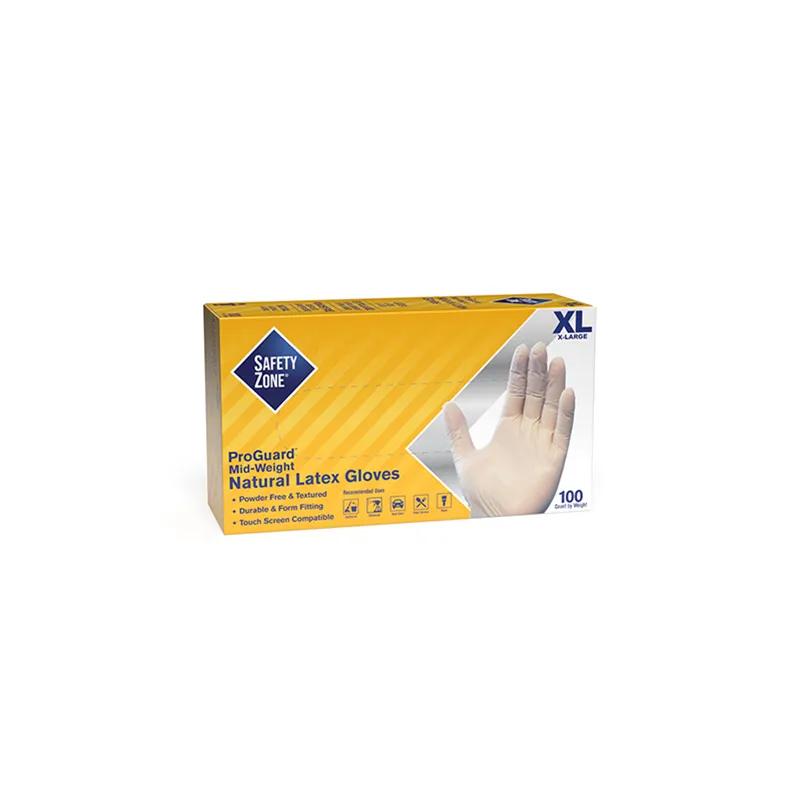 Safety Zone® Gloves XL Natural 5MIL Latex Powder-Free 100 Count/Pack 10 Packs/Case