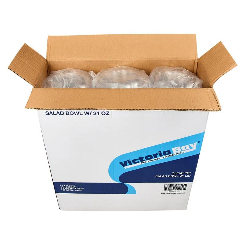 Victoria Bay Salad Bowl & Lid Combo With Dome Lid 24 OZ PET Clear Round Unhinged 150/Case