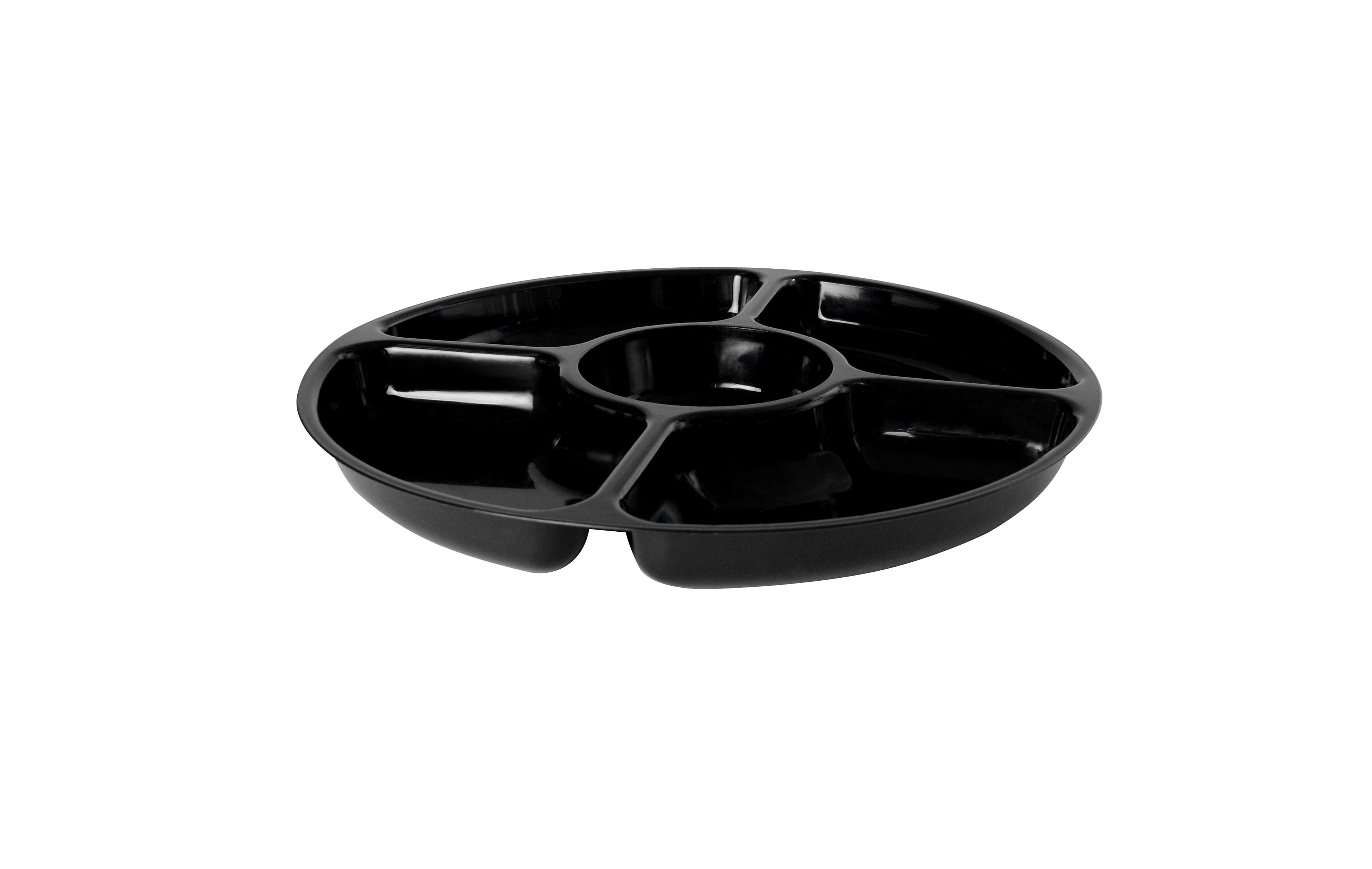 Platter Pleasers Serving Tray Base 12 IN 5 Compartment Plastic Black Round 25/Case