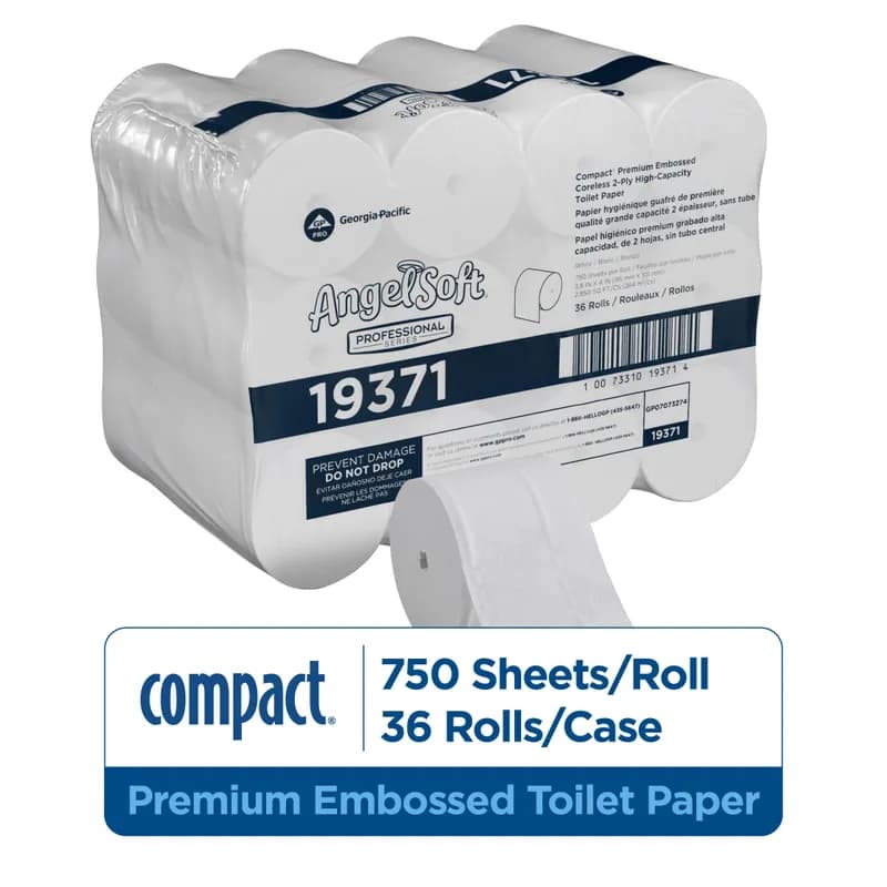 Compact® Toilet Paper & Tissue Roll 4X3.8 IN 2PLY White Embossed Coreless Premium 750 Sheets/Roll 36 Rolls/Case