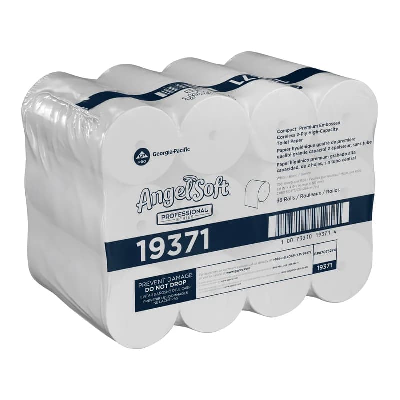 Compact® Toilet Paper & Tissue Roll 4X3.8 IN 2PLY White Embossed Coreless Premium 750 Sheets/Roll 36 Rolls/Case