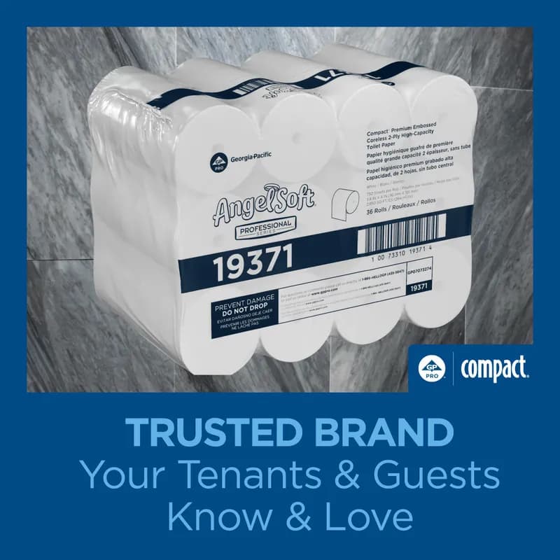 Compact® Toilet Paper & Tissue Roll 4X3.8 IN 2PLY White Embossed Coreless Premium 750 Sheets/Roll 36 Rolls/Case
