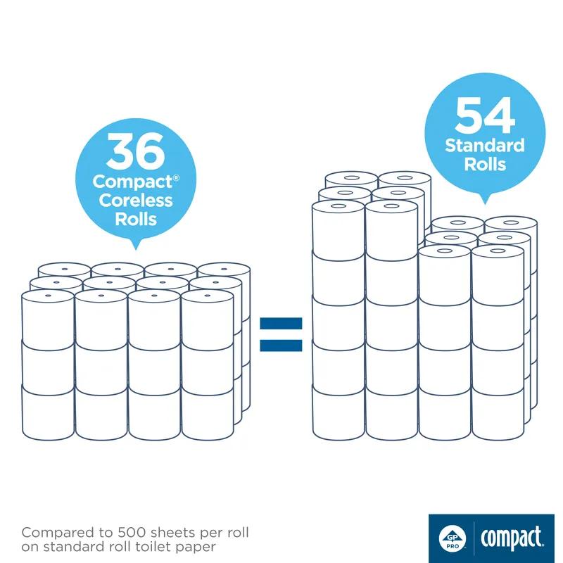 Compact® Toilet Paper & Tissue Roll 4X3.8 IN 2PLY White Embossed Coreless Premium 750 Sheets/Roll 36 Rolls/Case
