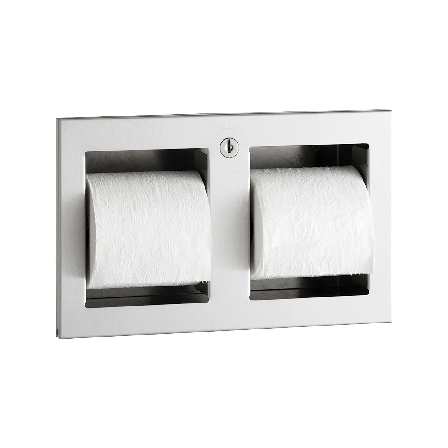 Toilet Paper Dispenser Stainless Steel Satin Recessed 2-Roll 1/Each