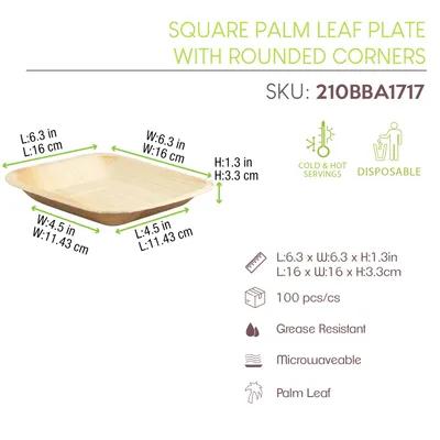 Plate 6.3X6.3 IN Palm Leaf Natural Square 25 Count/Pack 4 Packs/Case 100 Count/Case