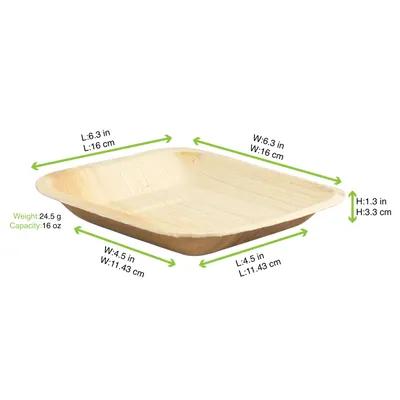 Plate 6.3X6.3 IN Palm Leaf Natural Square 25 Count/Pack 4 Packs/Case 100 Count/Case