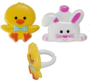 Cake & Cupcake Topper Ring Plastic Multicolor Duck & Bunny 144/Pack