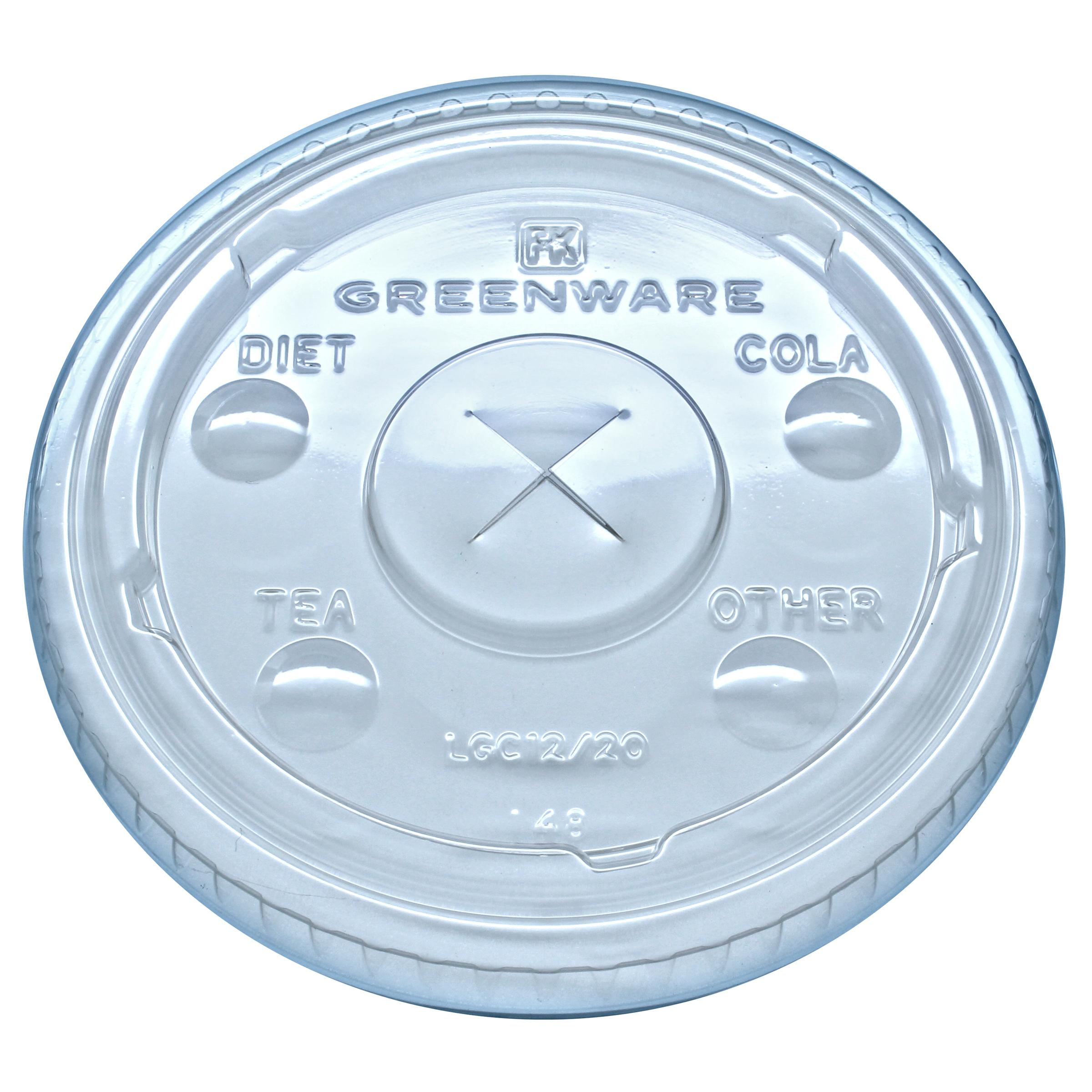 Greenware® Lid Flat 3.8X0.3 IN PLA Clear For 9-12-14 OZ Cold Cup Straw Slot Identification 1000/Case