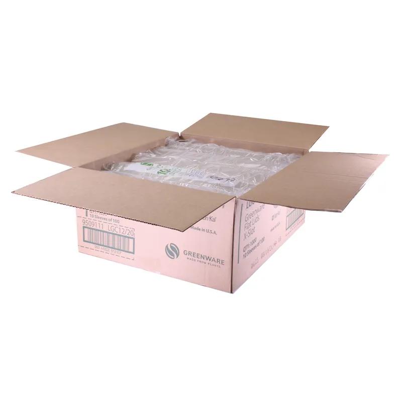 Greenware® Lid Flat 3.8X0.3 IN PLA Clear For 9-12-14 OZ Cold Cup Straw Slot Identification 1000/Case