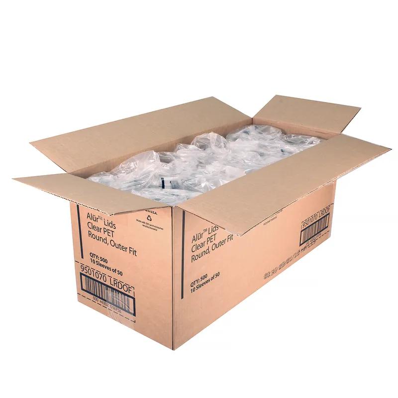 Alur Lid Flat 4.8X0.6 IN RPET Clear Round For Deli Container Outer Fit 500/Case