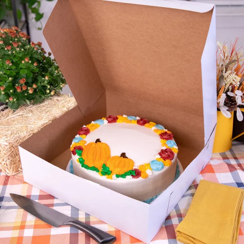 Bakery Box 14X14X6 IN Clay-Coated Kraft Board White Kraft Square Lock Corner Tuck Top 50/Case