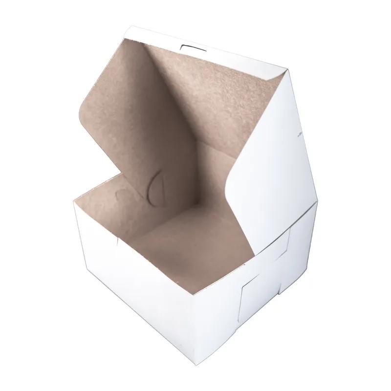 Bakery Box 10X10X5.5 IN Clay-Coated Kraft Board White Kraft Square Lock Corner Tuck Top 100/Case