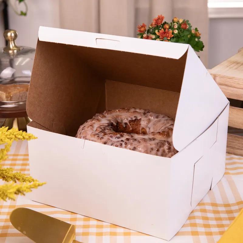 Bakery Box 10X10X5.5 IN Clay-Coated Kraft Board White Kraft Square Lock Corner Tuck Top 100/Case