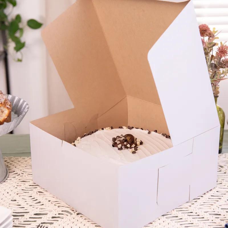 Bakery Box 12X12X6 IN Clay-Coated Kraft Board White Kraft Square Lock Corner Tuck Top 50/Case