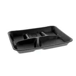 Cafeteria & School Lunch Tray 8.25X10.25X1 IN 5 Compartment Polystyrene Foam Black Rectangle 500/Case