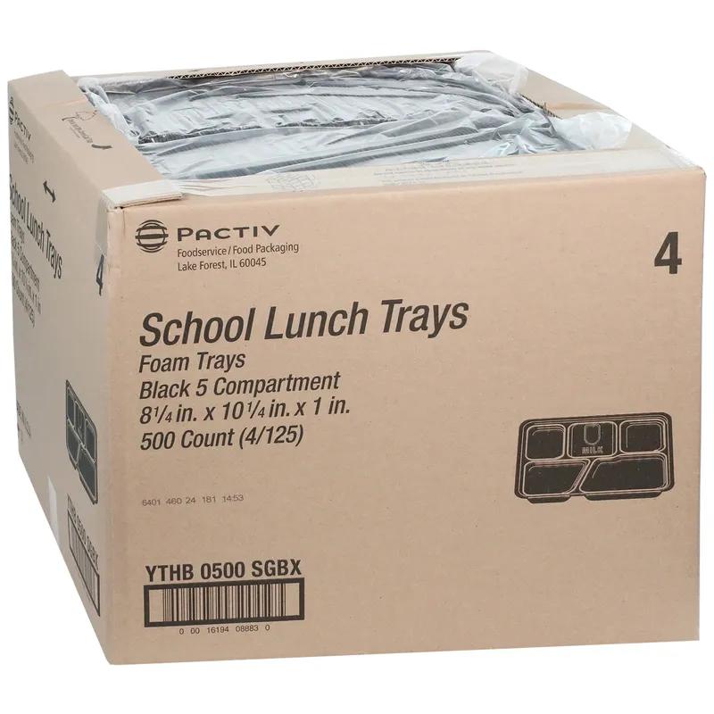 Cafeteria & School Lunch Tray 8.25X10.25X1 IN 5 Compartment Polystyrene Foam Black Rectangle 500/Case