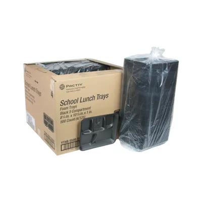 Cafeteria & School Lunch Tray 8.25X10.25X1 IN 5 Compartment Polystyrene Foam Black Rectangle 500/Case