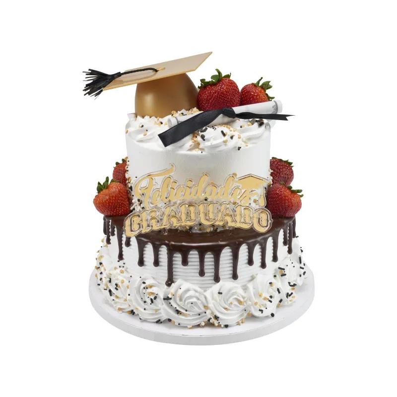 Cake Decorating Layon Plastic White Black Graduation Diploma With Black Ribbon 24/Pack