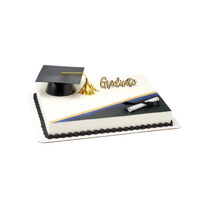 Cake Topper Kit Plastic Black Gold Mega Hat Graduate 3/Set