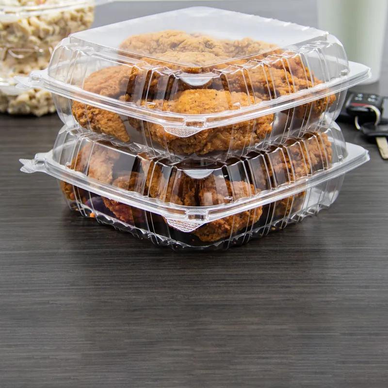 Dart® ClearSeal® Take-Out Container Hinged Large (LG) 8.825X9.3X3 IN OPS Clear Square 100 Count/Pack 2 Packs/Case