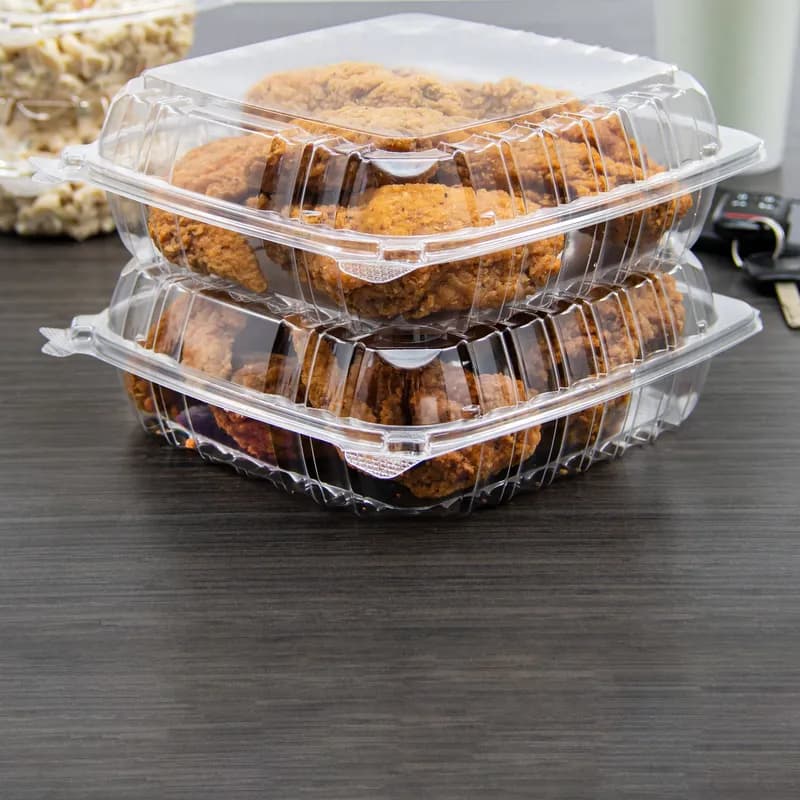 Dart® ClearSeal® Take-Out Container Hinged Large (LG) 8.825X9.3X3 IN OPS Clear Square 100 Count/Pack 2 Packs/Case