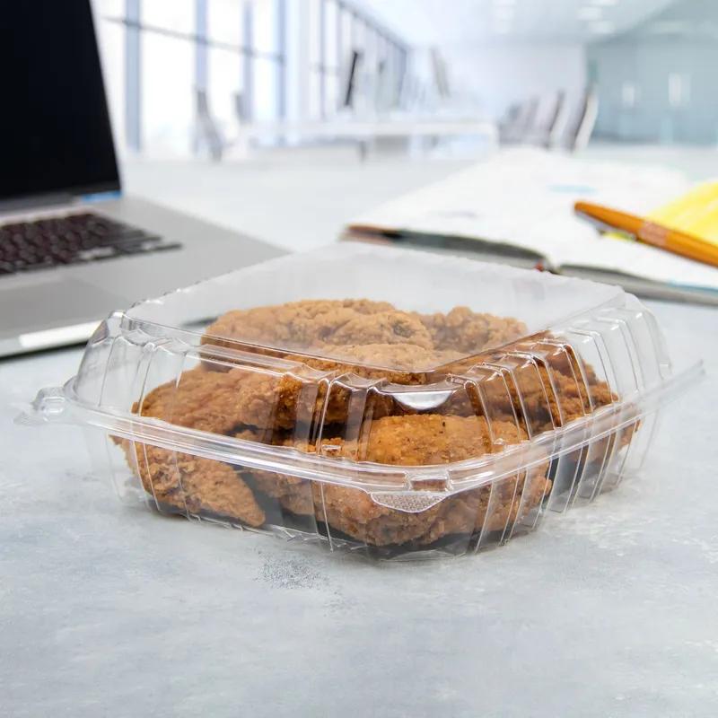Dart® ClearSeal® Take-Out Container Hinged Large (LG) 8.825X9.3X3 IN OPS Clear Square 100 Count/Pack 2 Packs/Case